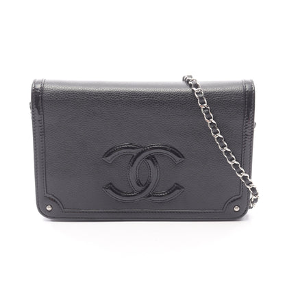 ココマーク チェーンウォレット レザー エナメルレザー ブラック シルバー金具 シャネル バッグ CHANEL