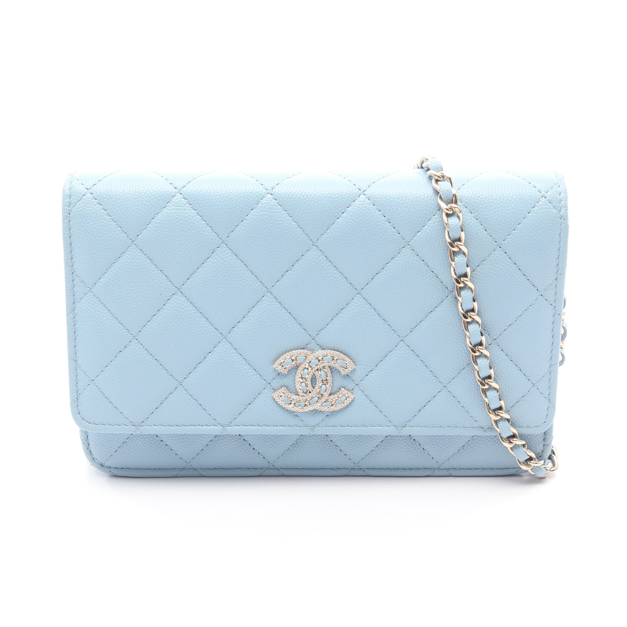 CHANEL19 チェーンウォレット キャビアスキン ライトブルー ゴールド