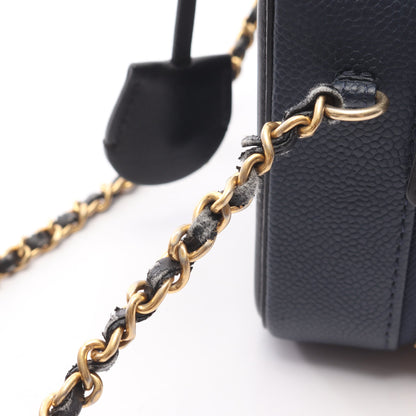 CCフィグリー スモール バニティバッグ 2WAY チェーンショルダーバッグ キャビアスキン ネイビー ブラック ゴールド金具 シャネル バッグ CHANEL