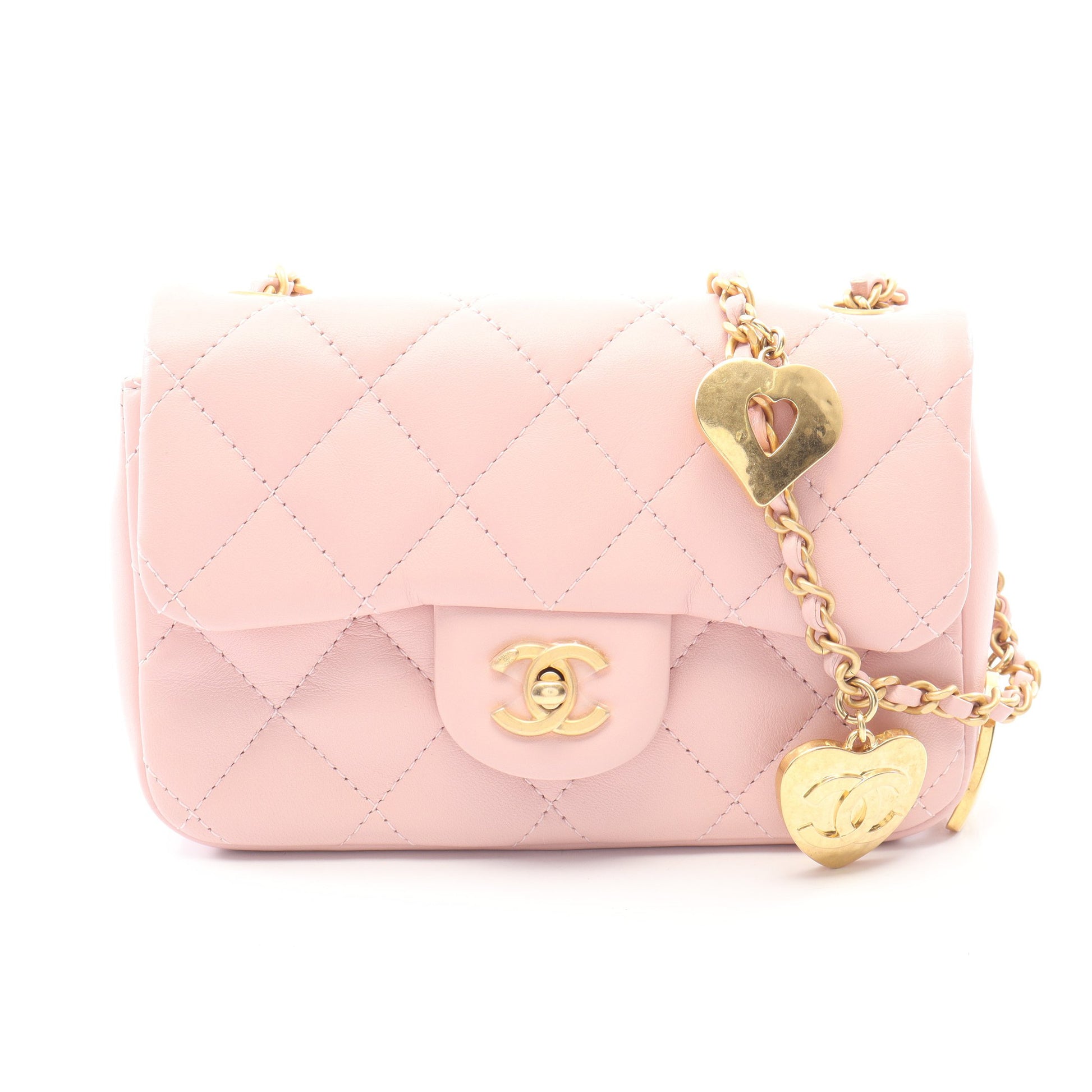 ミニマトラッセ チェーンショルダーバッグ ラムスキン ライトピンク ゴールド金具 シャネル バッグ CHANEL