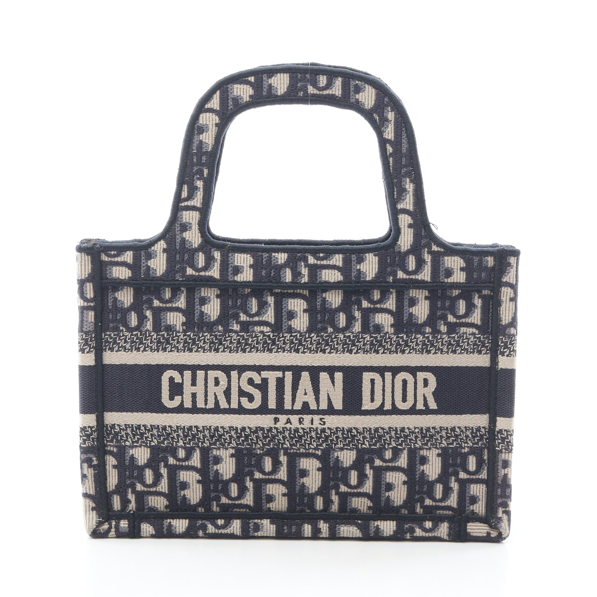 BOOK TOTE ミニ エンブロダイリー ハンドバッグ トートバッグ キャンバス ネイビー ベージュ クリスチャンディオール バッグ Christian Dior