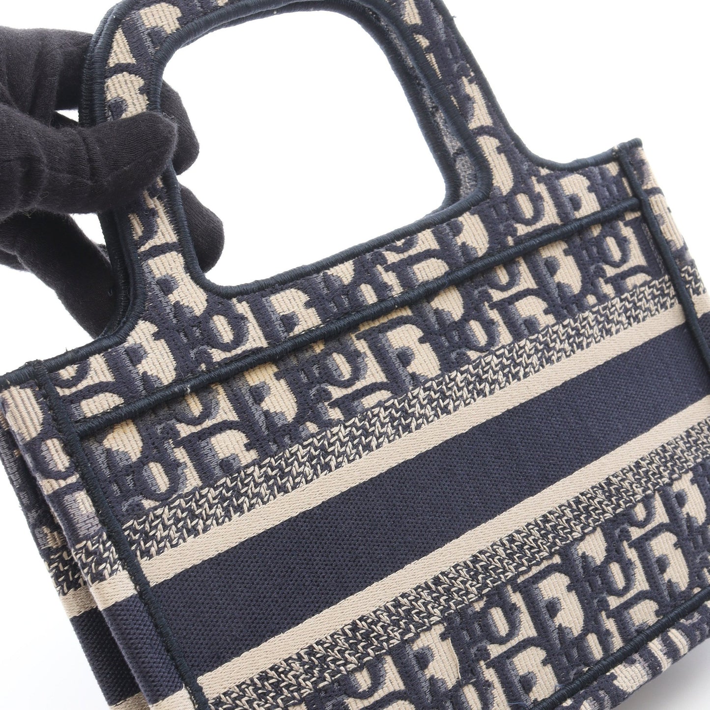 BOOK TOTE ミニ エンブロダイリー ハンドバッグ トートバッグ キャンバス ネイビー ベージュ クリスチャンディオール バッグ Christian Dior