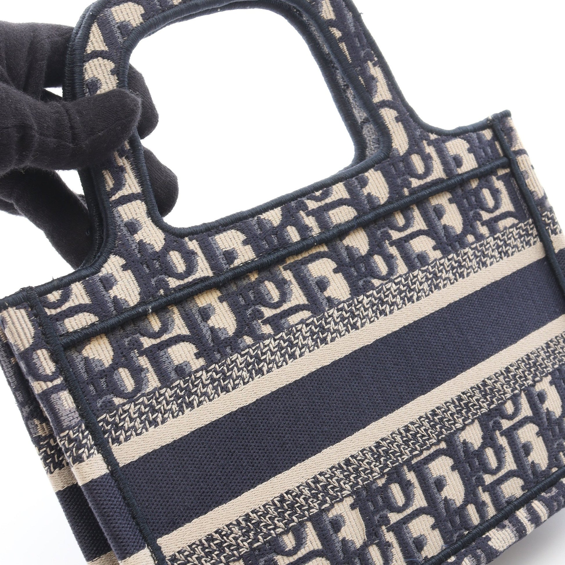 BOOK TOTE ミニ エンブロダイリー ハンドバッグ トートバッグ キャンバス ネイビー ベージュ クリスチャンディオール バッグ Christian Dior