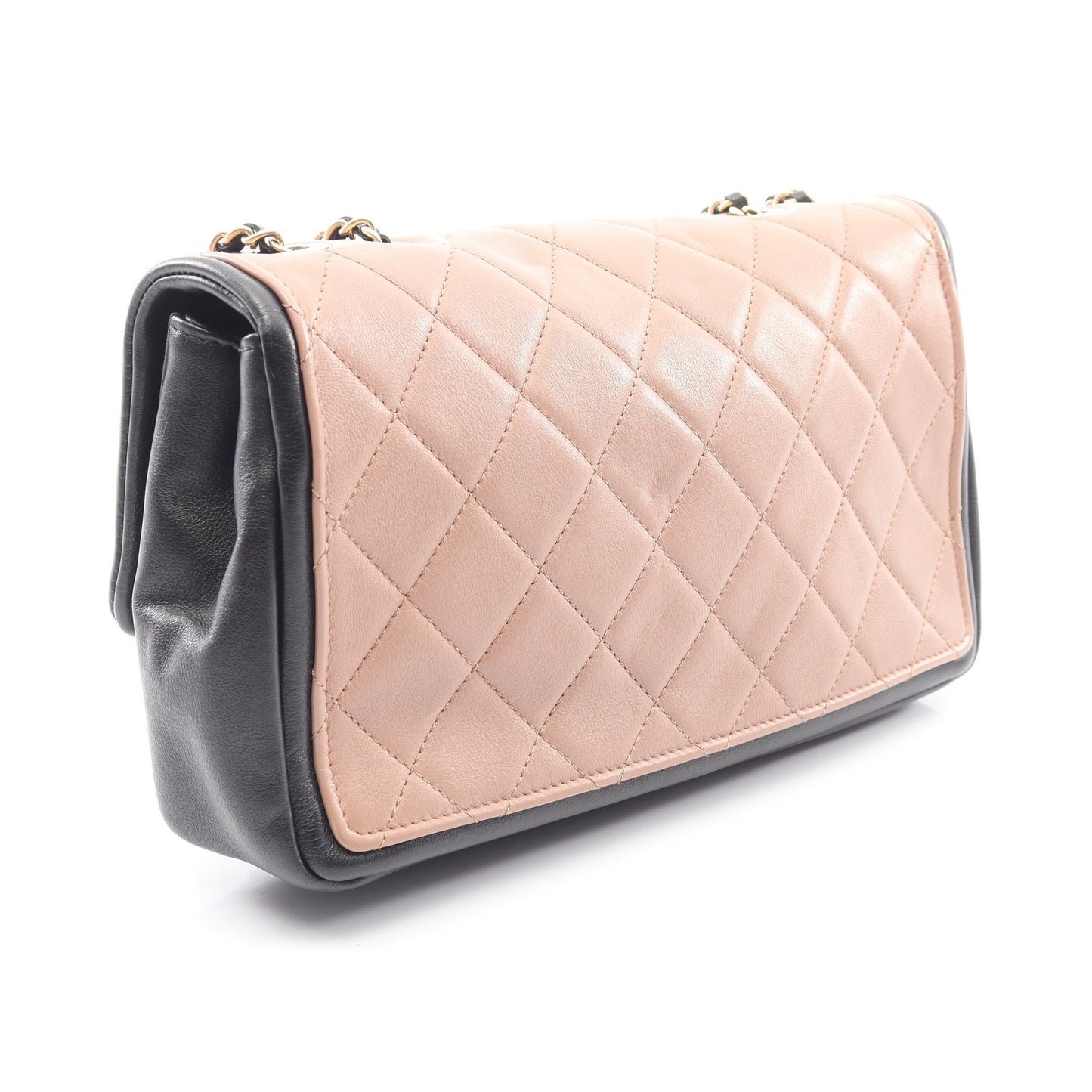 マトラッセ Wチェーンショルダーバッグ ラムスキン ピンクベージュ ブラック ゴールド金具 シャネル バッグ CHANEL