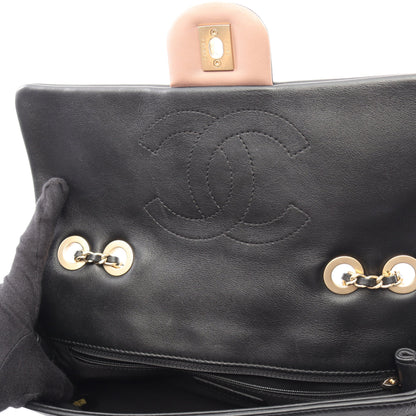 マトラッセ Wチェーンショルダーバッグ ラムスキン ピンクベージュ ブラック ゴールド金具 シャネル バッグ CHANEL