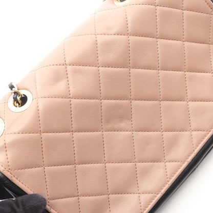 マトラッセ Wチェーンショルダーバッグ ラムスキン ピンクベージュ ブラック ゴールド金具 シャネル バッグ CHANEL
