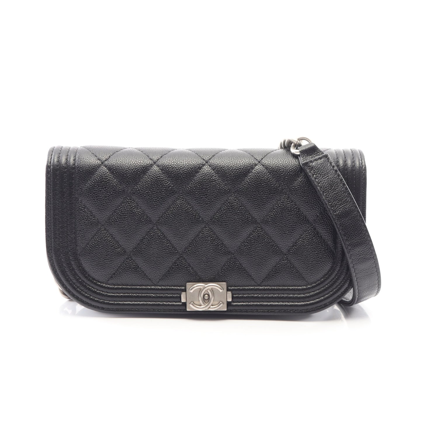 ボーイシャネル フォンホルダー チェーンショルダーバッグ キャビアスキン ブラック シルバー金具 シャネル バッグ CHANEL