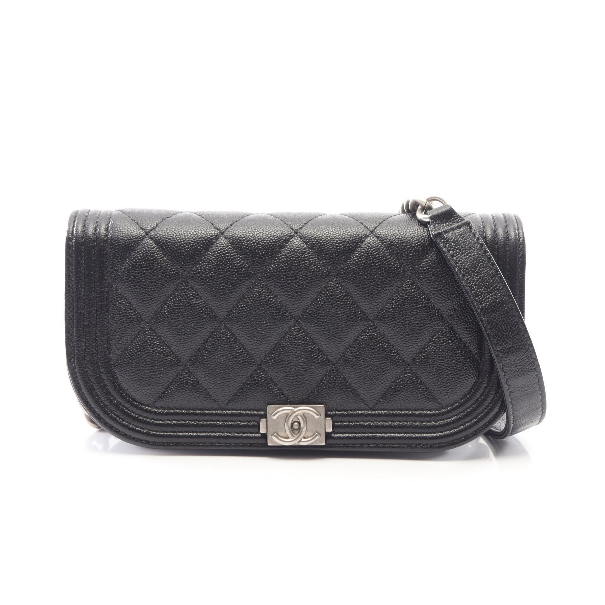 ボーイシャネル フォンホルダー チェーンショルダーバッグ キャビアスキン ブラック シルバー金具 シャネル バッグ CHANEL