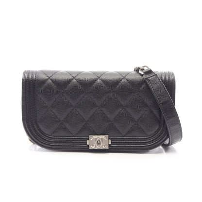 ボーイシャネル フォンホルダー チェーンショルダーバッグ キャビアスキン ブラック シルバー金具 シャネル バッグ CHANEL