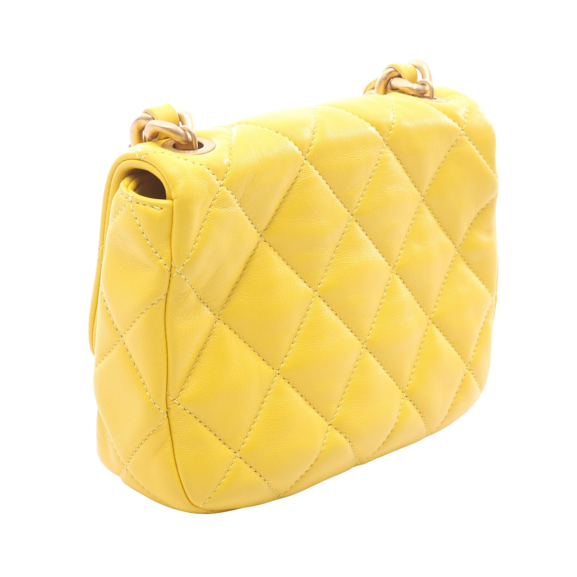 ミニマトラッセ チェーンショルダーバッグ ラムスキン イエロー ゴールド金具 シャネル バッグ CHANEL