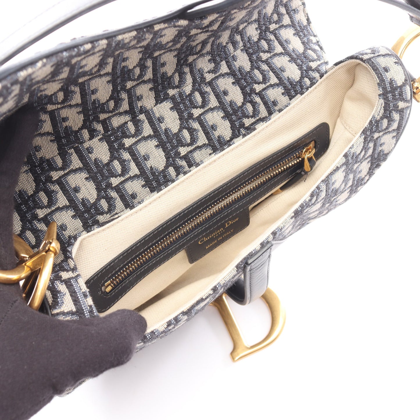 サドルバッグ オブリーク ハンドバッグ キャンバス レザー ベージュ ネイビー クリスチャンディオール バッグ Christian Dior