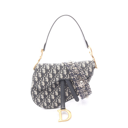 サドルバッグ オブリーク 2WAY ハンドバッグ キャンバス レザー ベージュ ネイビー クリスチャンディオール バッグ Christian Dior