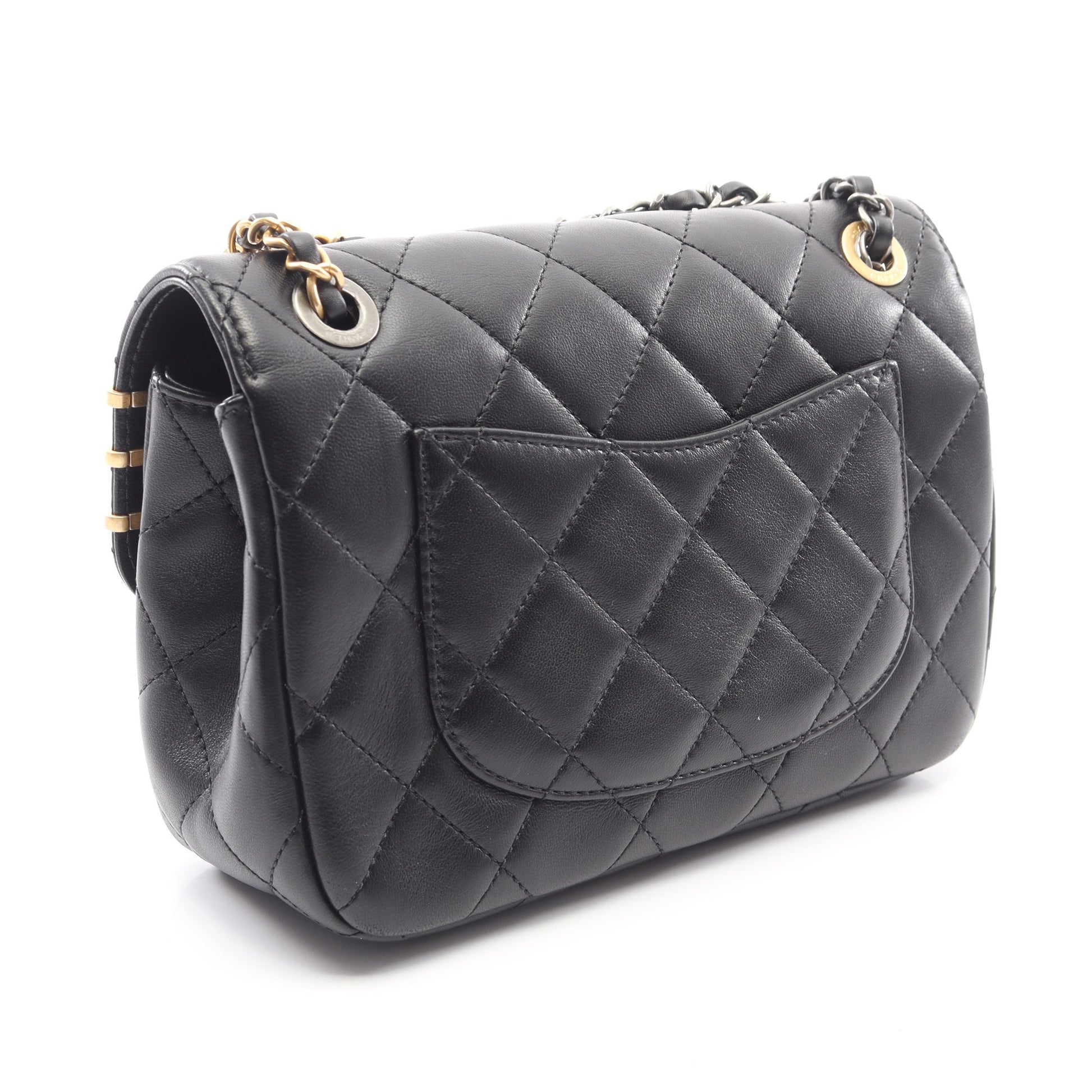 マトラッセ クリップココ コンビ金具 チェーンショルダーバッグ ラムスキン ブラック シャネル バッグ CHANEL