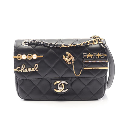 マトラッセ クリップココ コンビ金具 チェーンショルダーバッグ ラムスキン ブラック シャネル バッグ CHANEL