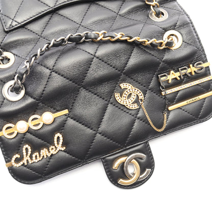 マトラッセ クリップココ コンビ金具 チェーンショルダーバッグ ラムスキン ブラック シャネル バッグ CHANEL