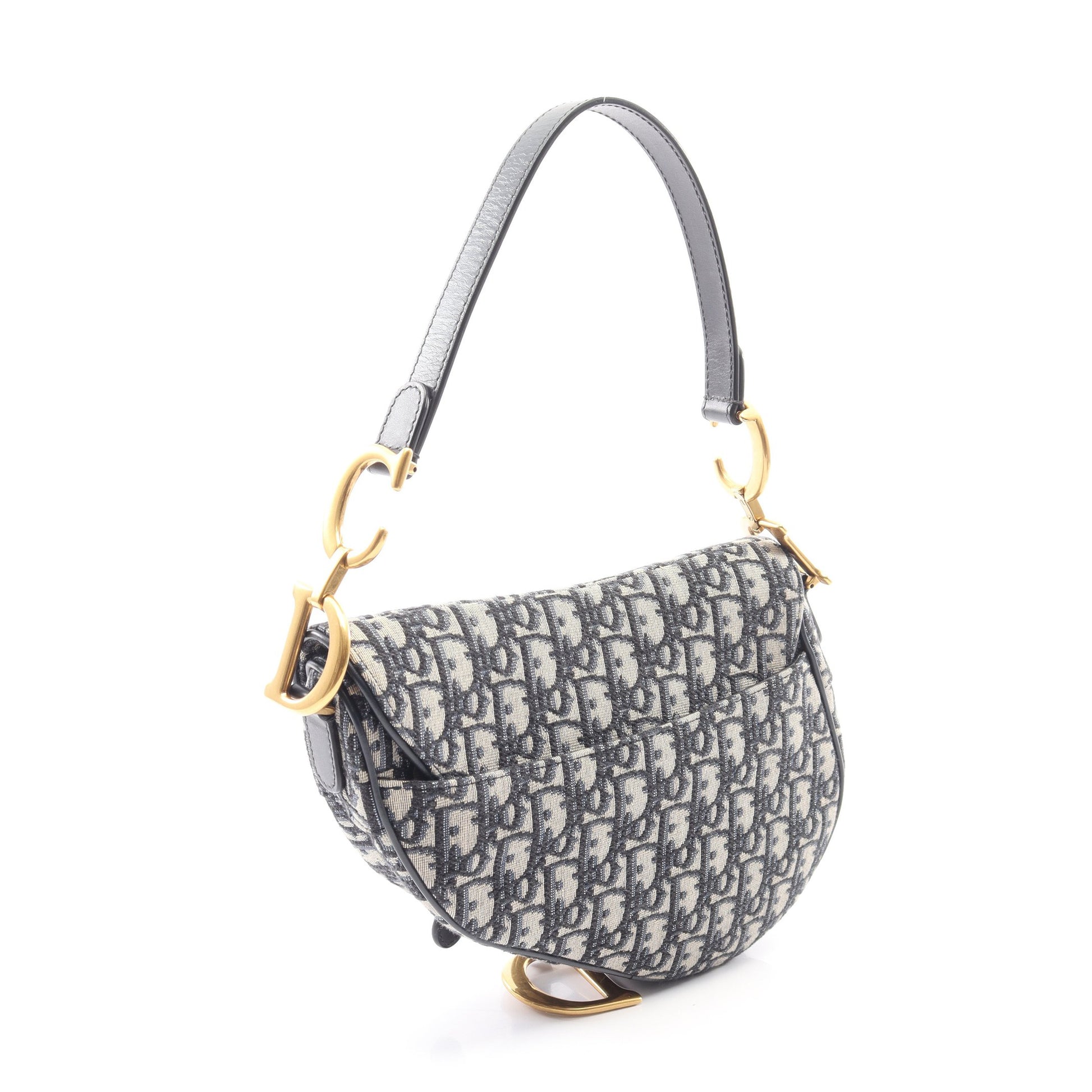 サドルバッグ オブリークジャカード 2WAY ハンドバッグ キャンバス レザー ベージュ ネイビー クリスチャンディオール バッグ Christian Dior