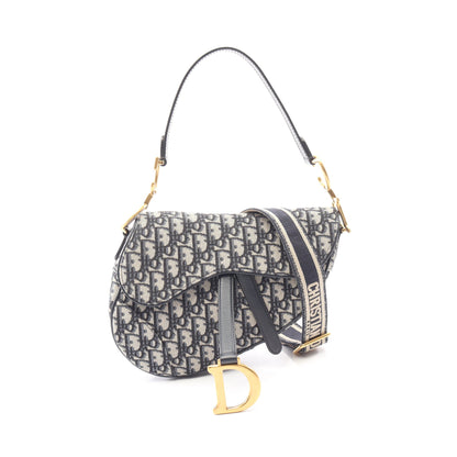 サドルバッグ オブリークジャカード 2WAY ハンドバッグ キャンバス レザー ベージュ ネイビー クリスチャンディオール バッグ Christian Dior
