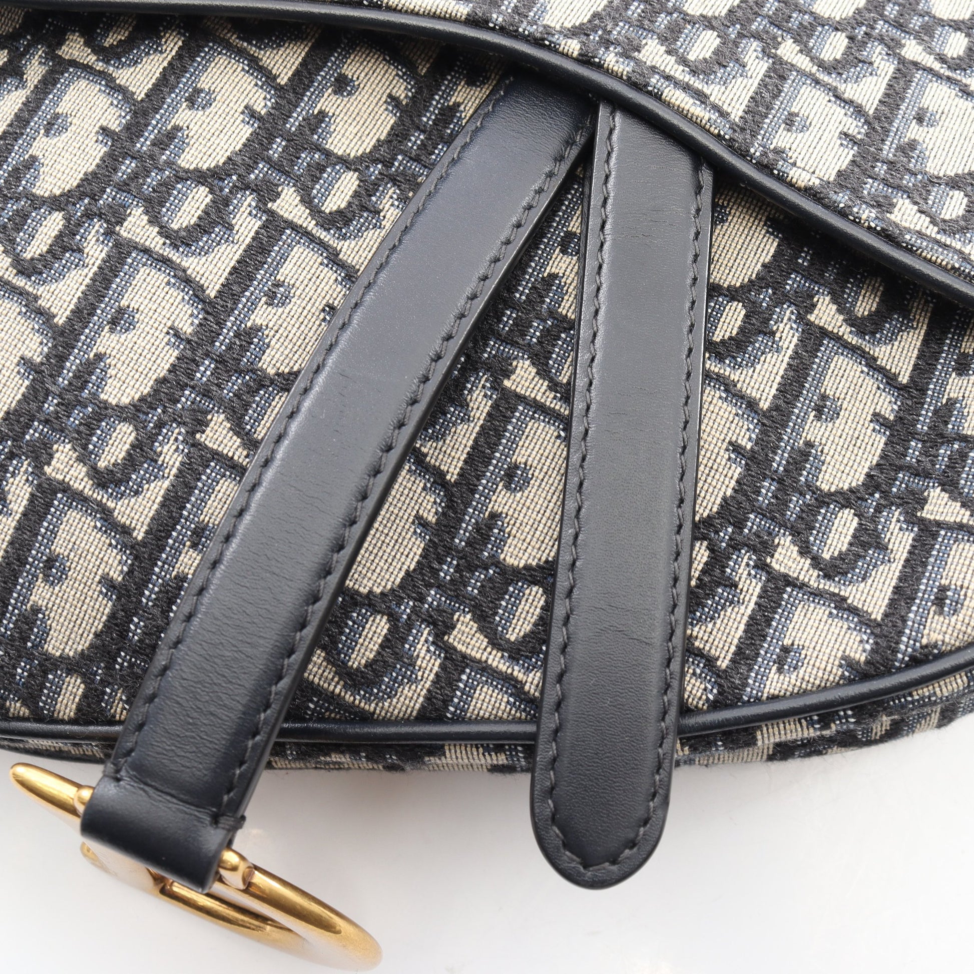 サドルバッグ オブリークジャカード 2WAY ハンドバッグ キャンバス レザー ベージュ ネイビー クリスチャンディオール バッグ Christian Dior