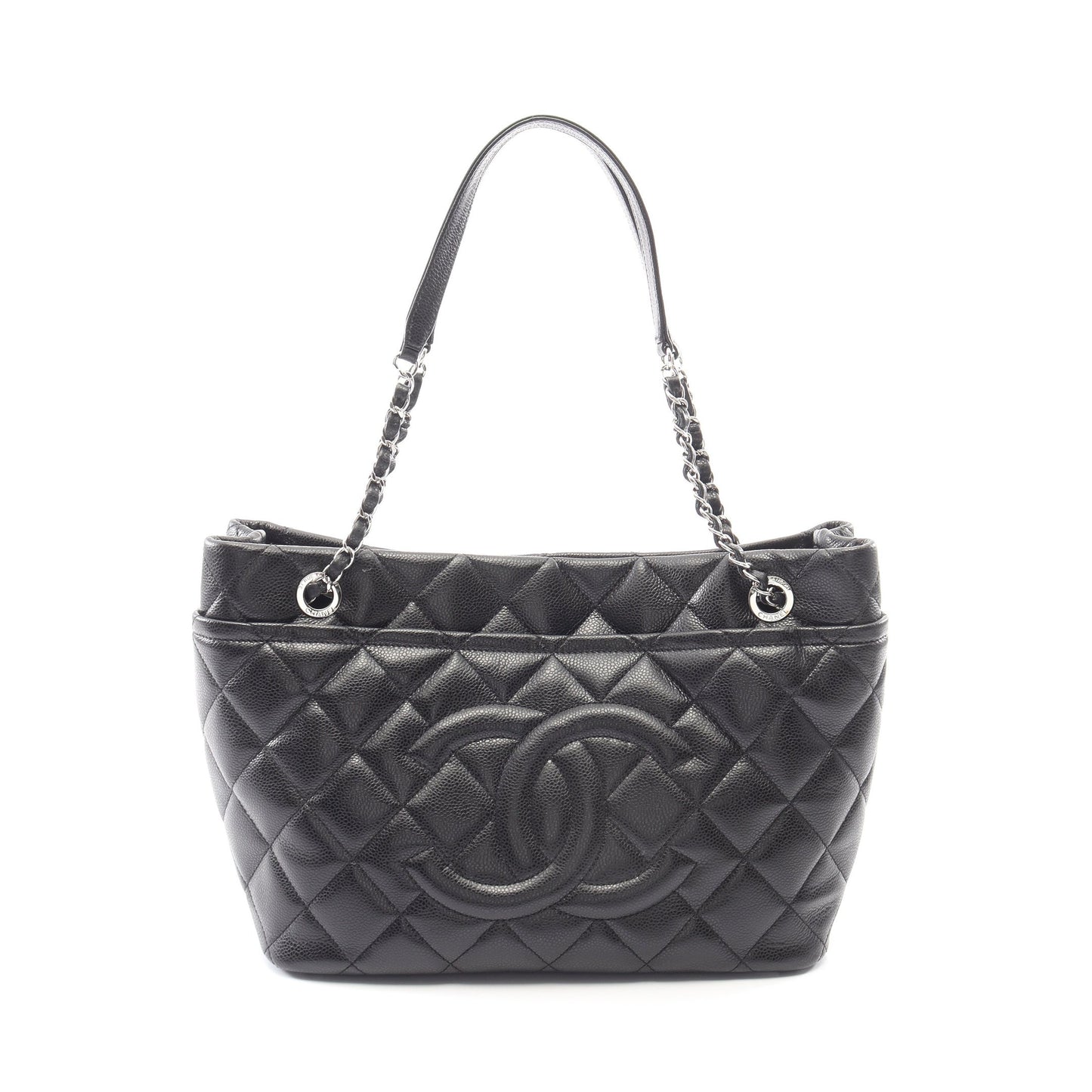 マトラッセ チェーンショルダーバッグ チェーントートバッグ キャビアスキン ブラック シルバー金具 シャネル バッグ CHANEL