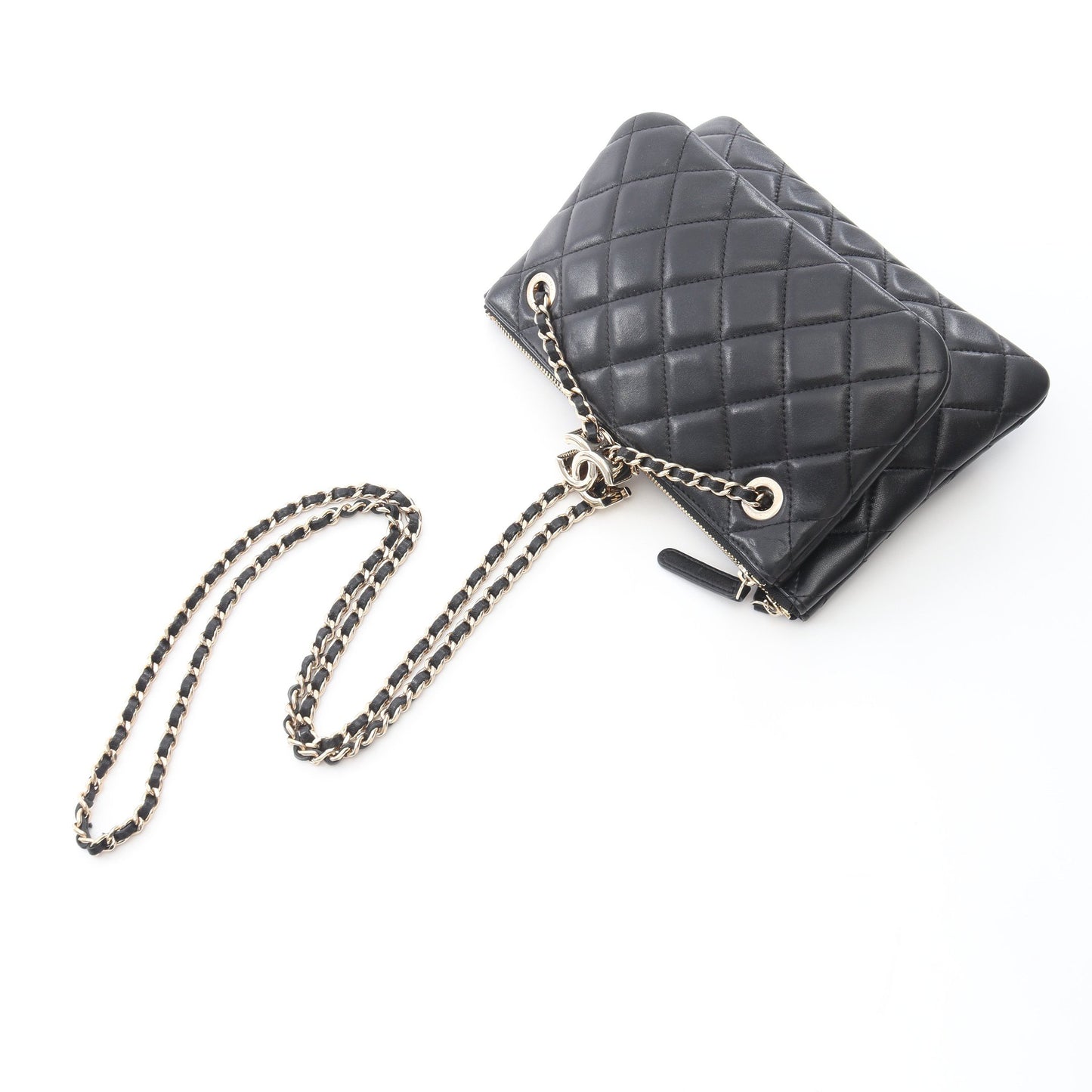 マトラッセ Wチェーンショルダーバッグ ラムスキン ブラック ゴールド金具 シャネル バッグ CHANEL