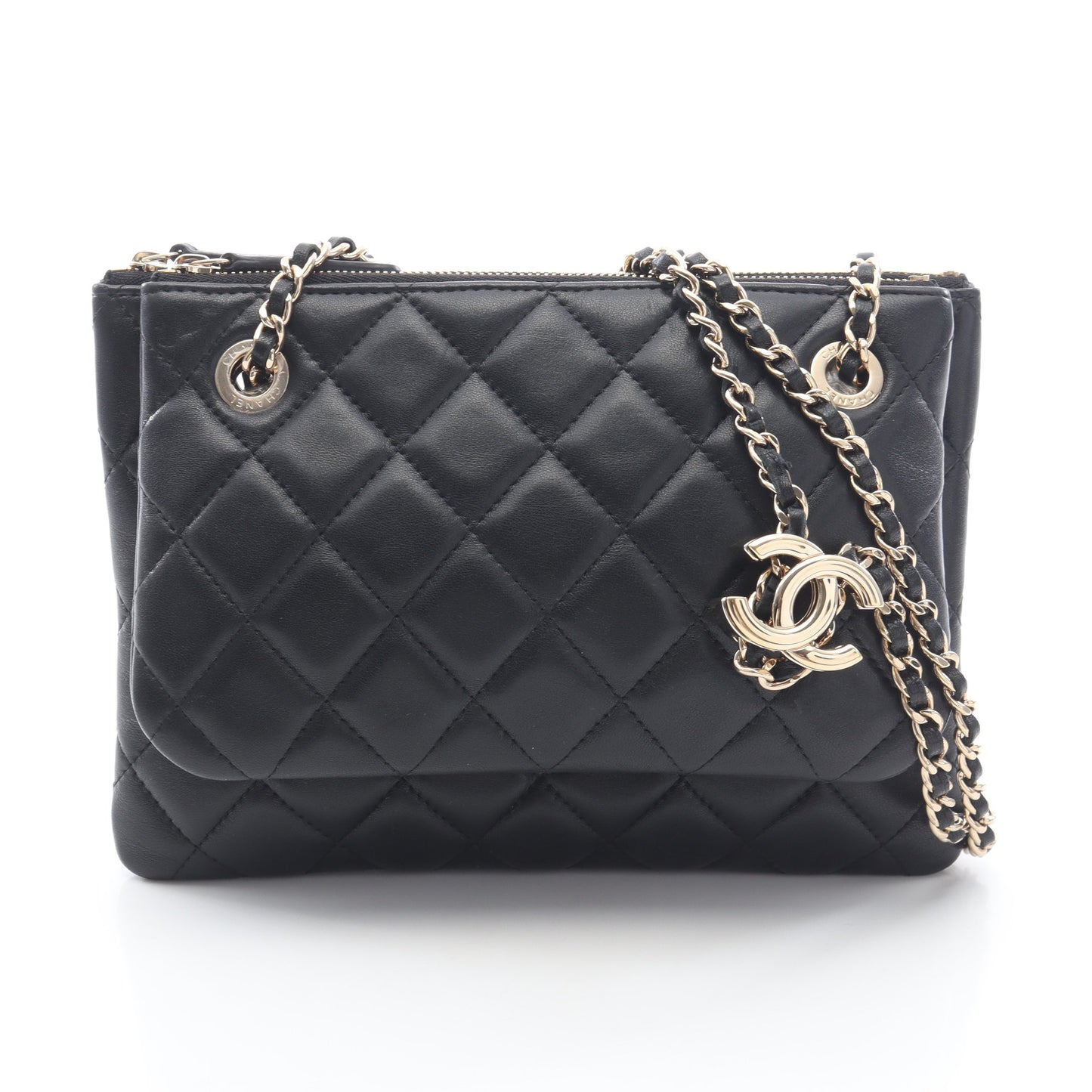 マトラッセ Wチェーンショルダーバッグ ラムスキン ブラック ゴールド金具 シャネル バッグ CHANEL