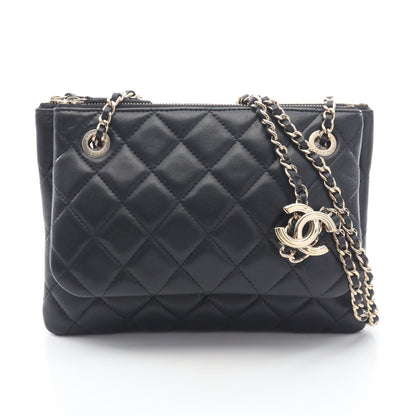 マトラッセ Wチェーンショルダーバッグ ラムスキン ブラック ゴールド金具 シャネル バッグ CHANEL