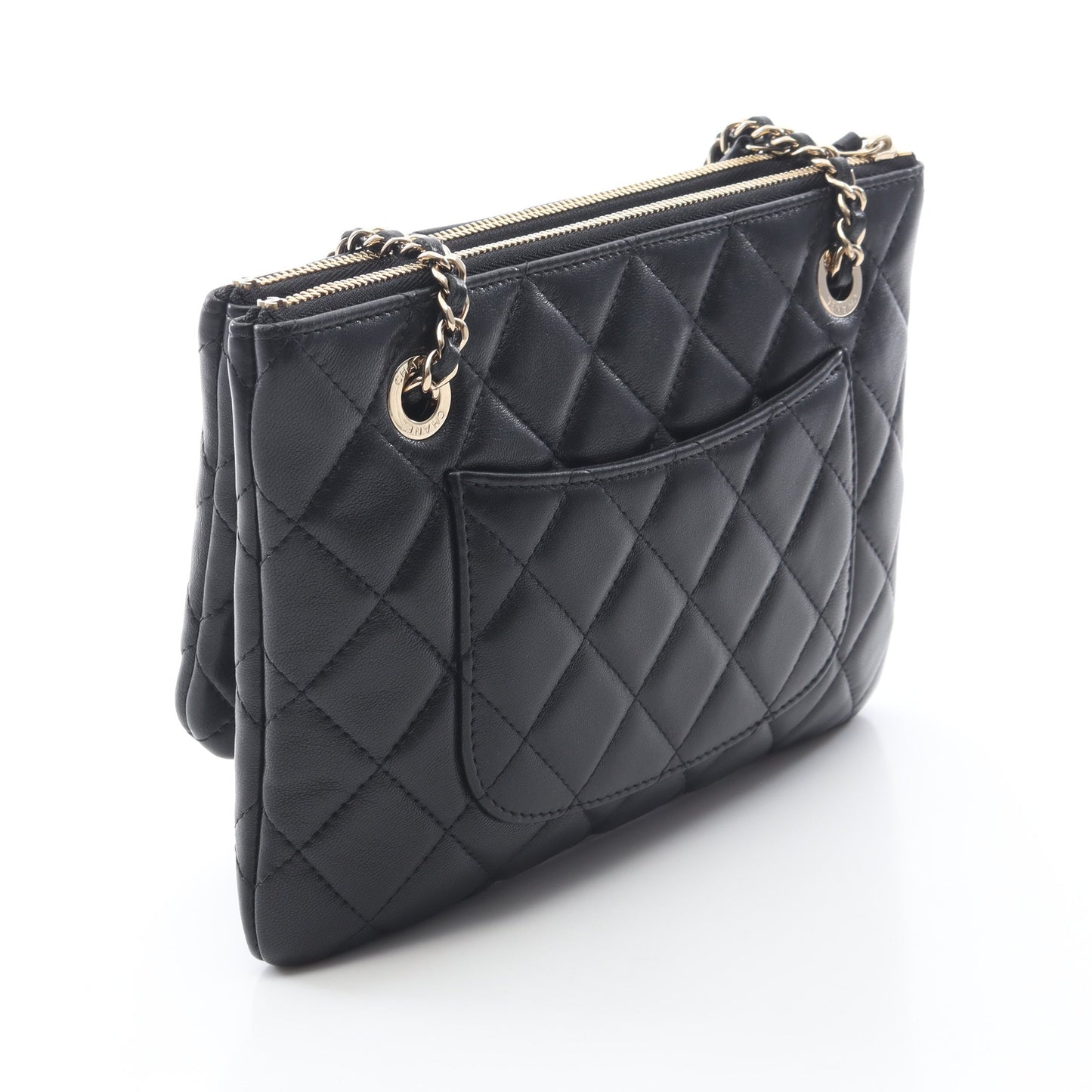 マトラッセ Wチェーンショルダーバッグ ラムスキン ブラック ゴールド金具 シャネル バッグ CHANEL