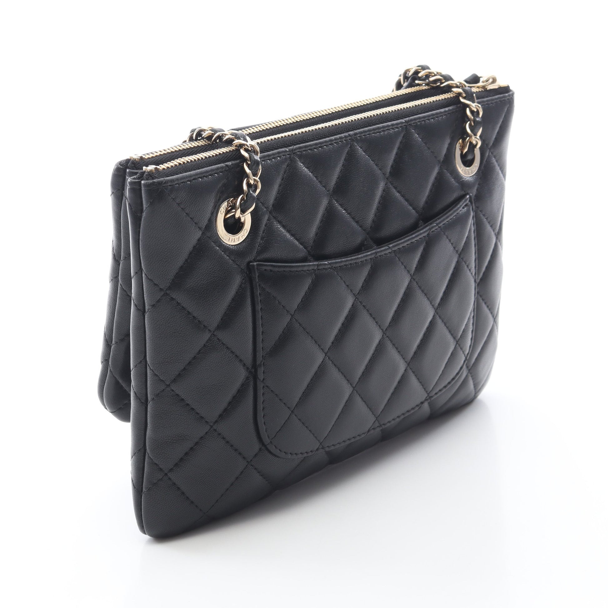 マトラッセ Wチェーンショルダーバッグ ラムスキン ブラック ゴールド金具 シャネル バッグ CHANEL