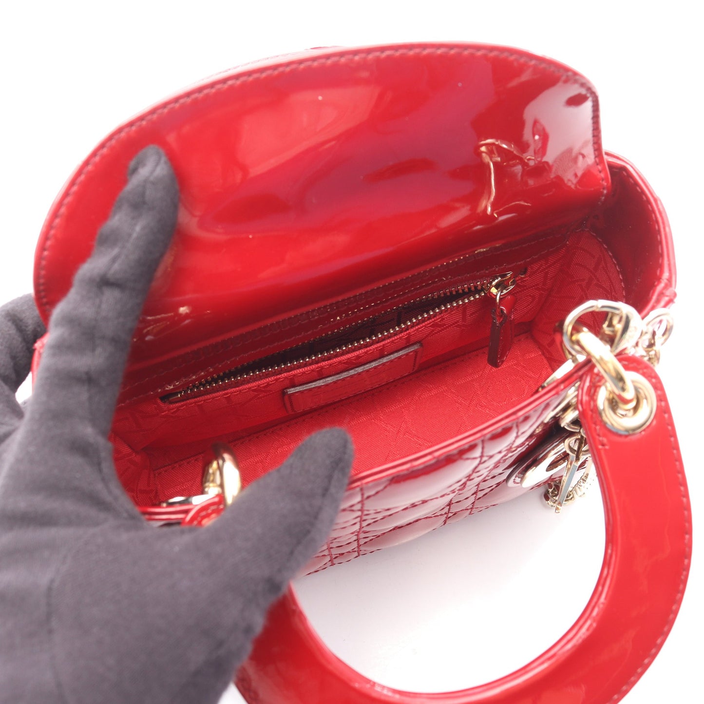 レディディオール ミニ カナージュ 2WAY ハンドバッグ エナメルレザー レッド クリスチャンディオール バッグ Christian Dior
