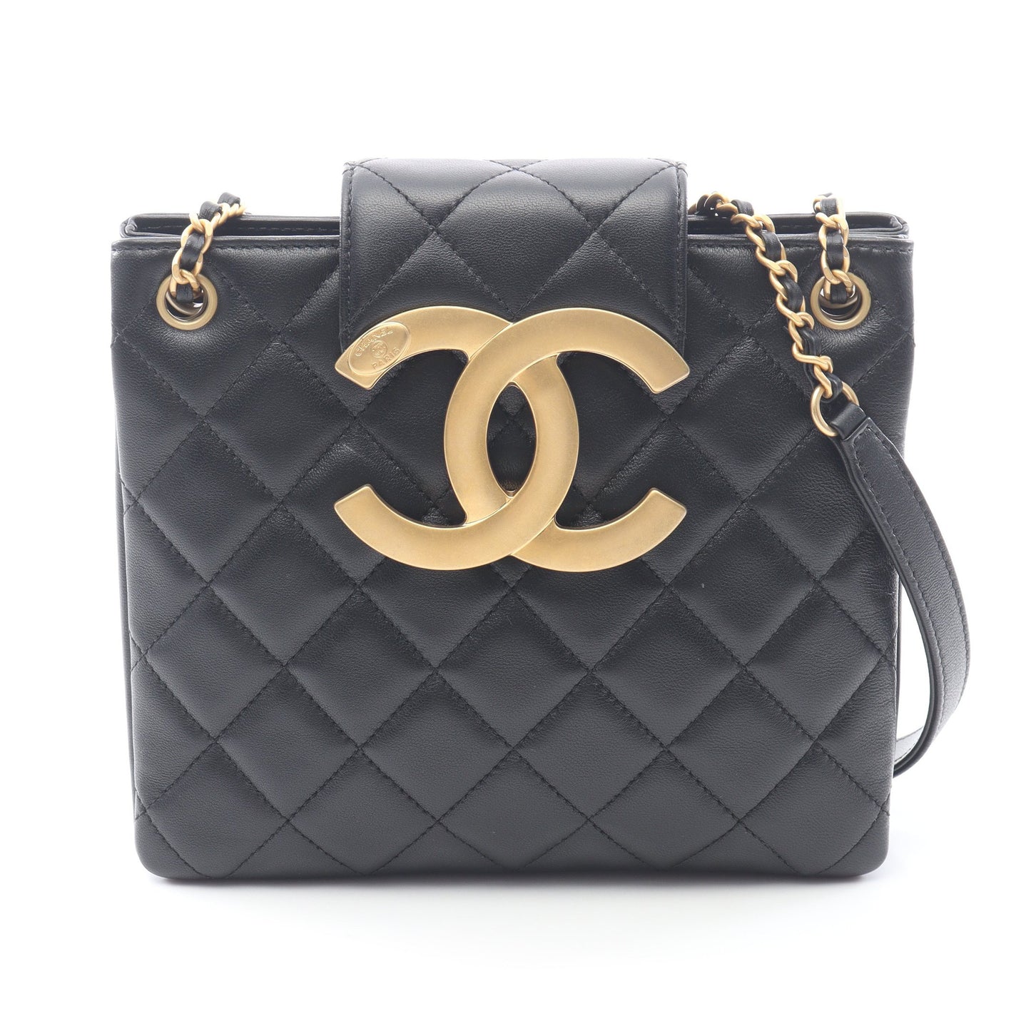 マトラッセ Wチェーンショルダーバッグ ラムスキン ブラック ゴールド金具 シャネル バッグ CHANEL