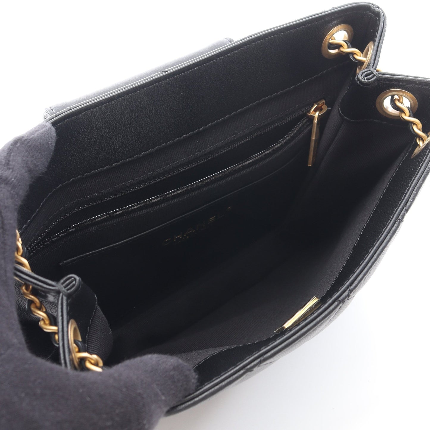 マトラッセ Wチェーンショルダーバッグ ラムスキン ブラック ゴールド金具 シャネル バッグ CHANEL