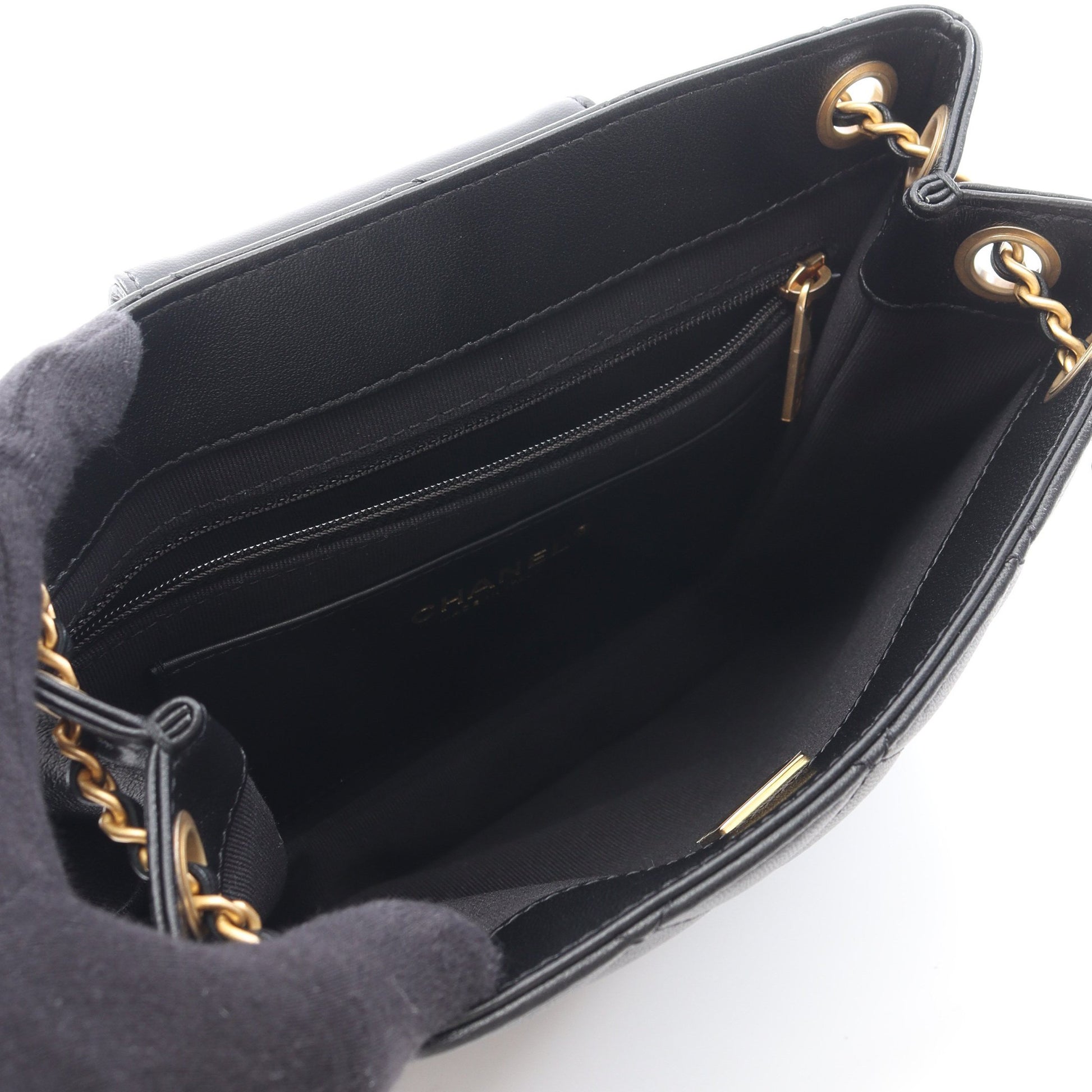 マトラッセ Wチェーンショルダーバッグ ラムスキン ブラック ゴールド金具 シャネル バッグ CHANEL