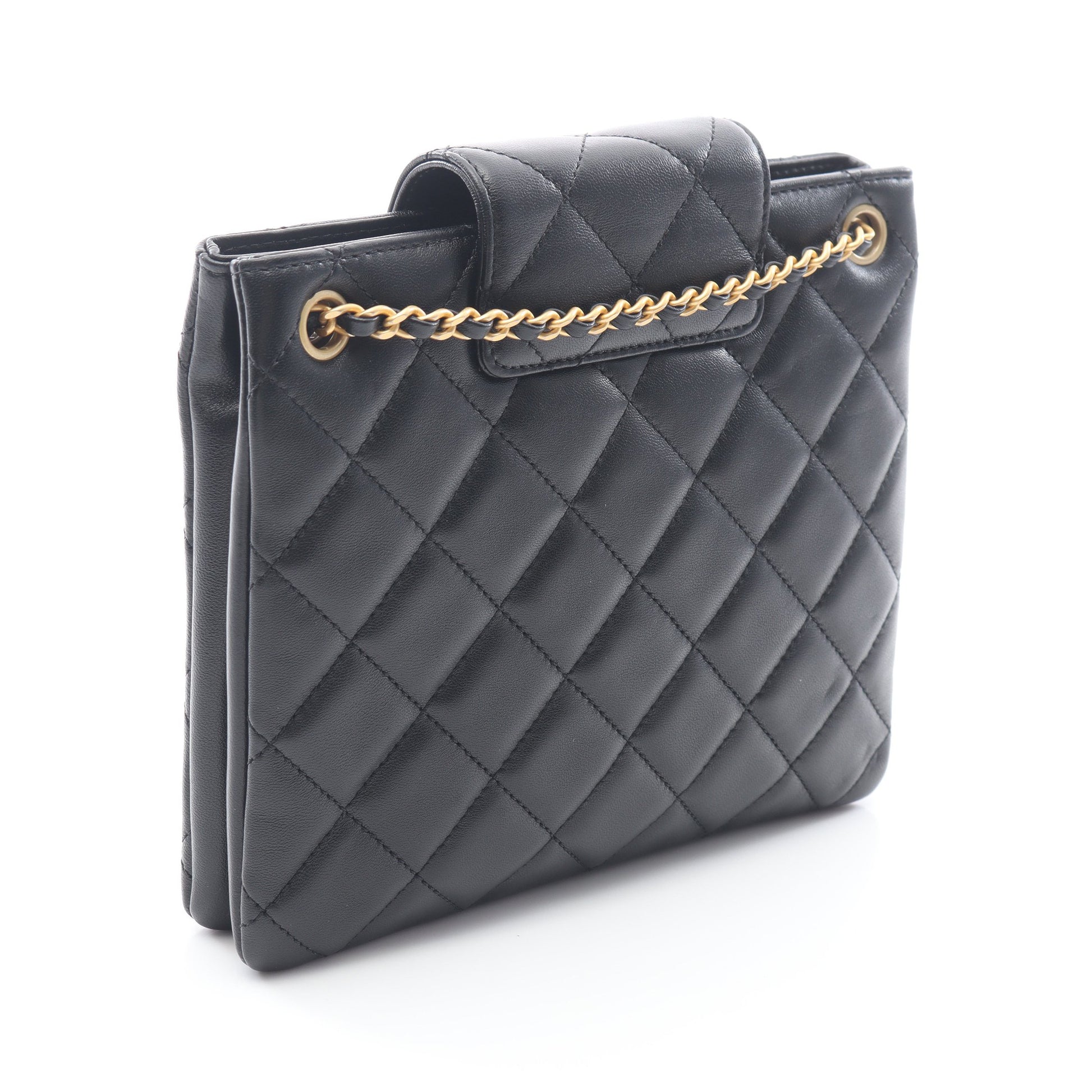 マトラッセ Wチェーンショルダーバッグ ラムスキン ブラック ゴールド金具 シャネル バッグ CHANEL
