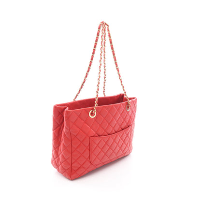 マトラッセ チェーンショルダーバッグ チェーントートバッグ ラムスキン レッド ゴールド金具 シャネル バッグ CHANEL