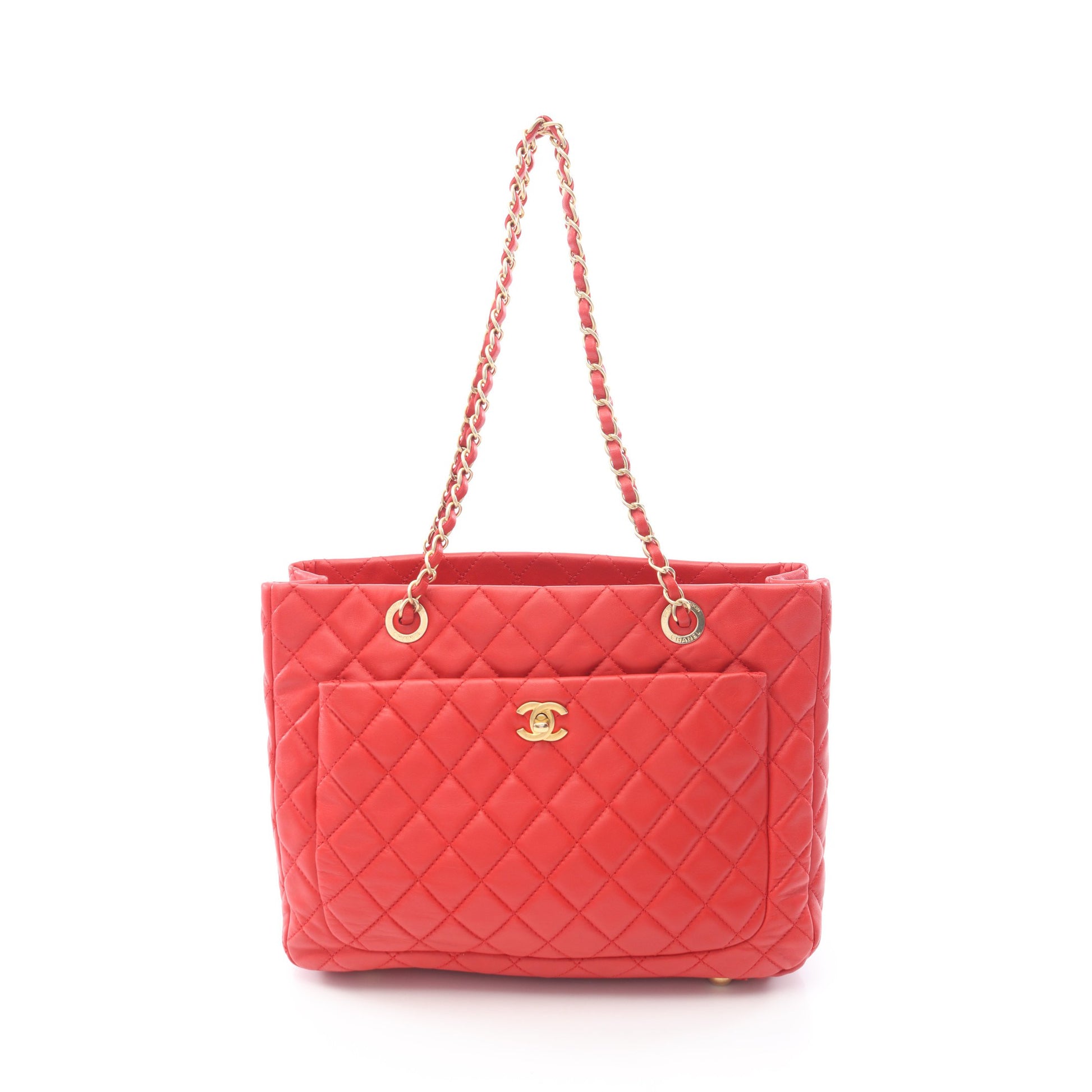 マトラッセ チェーンショルダーバッグ チェーントートバッグ ラムスキン レッド ゴールド金具 シャネル バッグ CHANEL