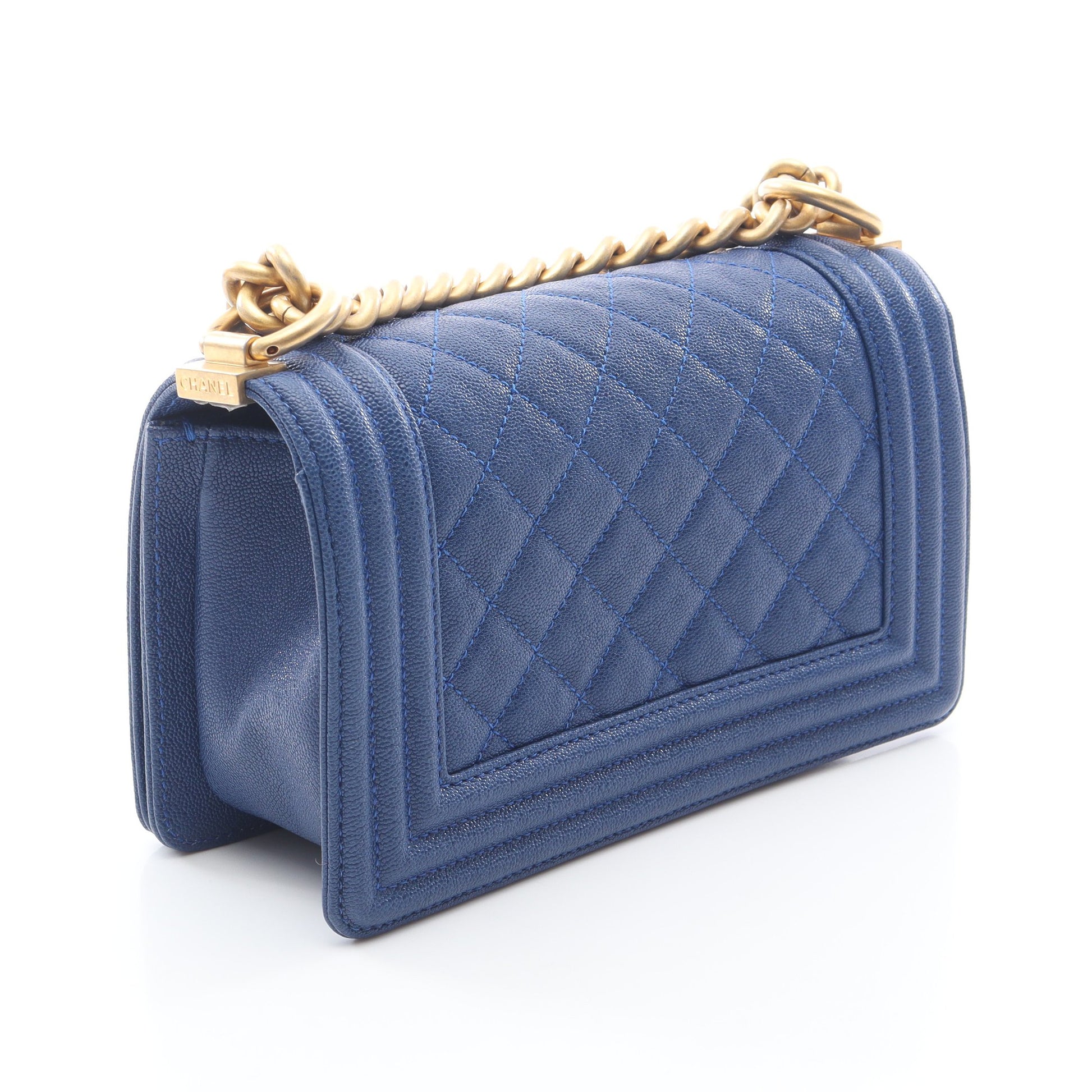 ボーイシャネル スモール チェーンショルダーバッグ キャビアスキン ダークブルー ゴールド金具 シャネル バッグ CHANEL