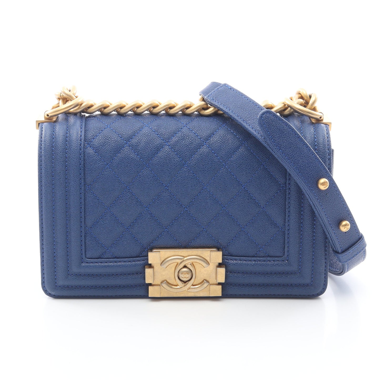 ボーイシャネル スモール チェーンショルダーバッグ キャビアスキン ダークブルー ゴールド金具 シャネル バッグ CHANEL