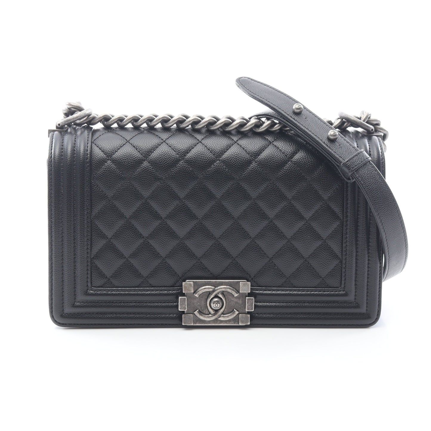 ボーイシャネル チェーンショルダーバッグ キャビアスキン ブラック アンティークシルバー金具 シャネル バッグ CHANEL