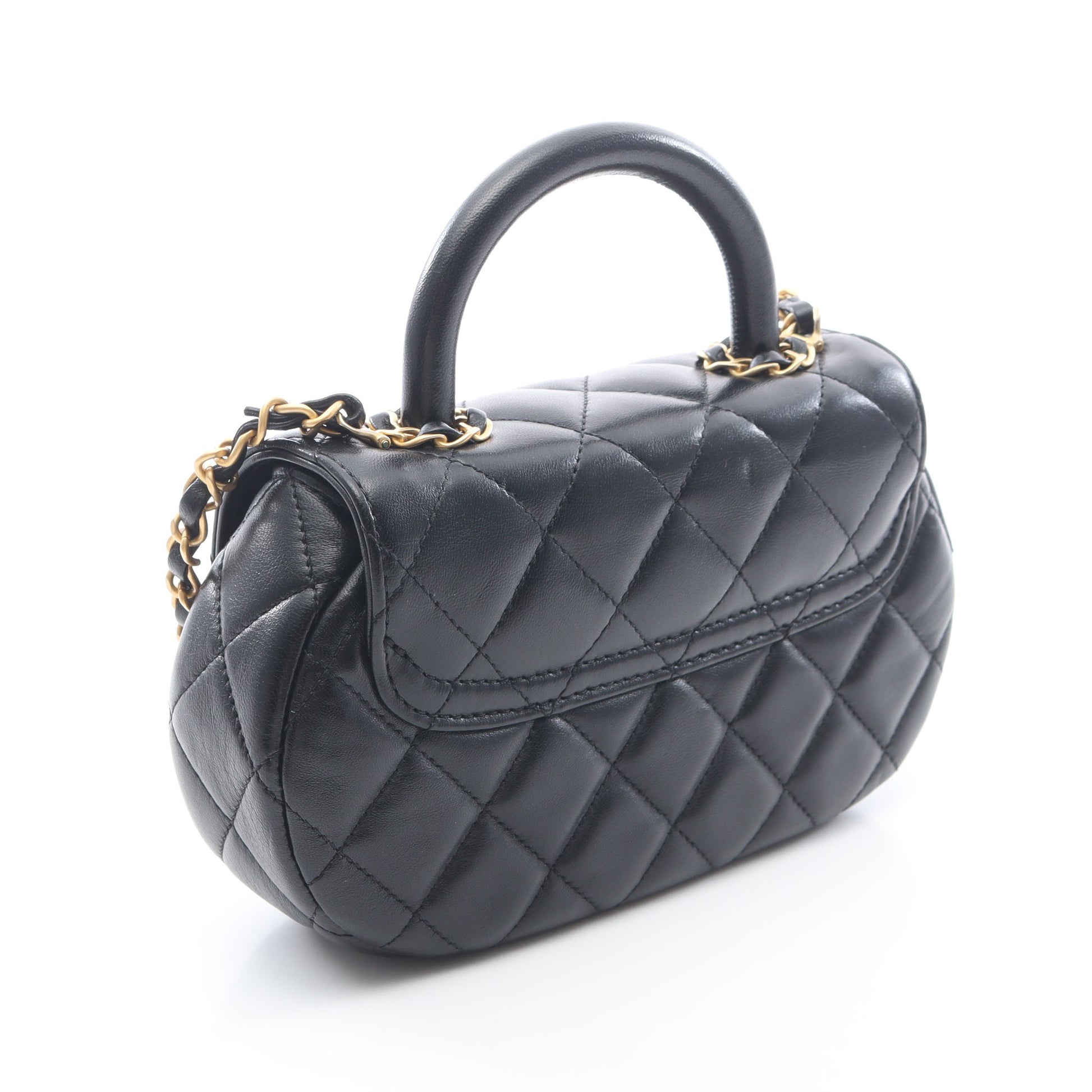 マトラッセ トップハンドル 2WAY チェーンショルダーバッグ ラムスキン ブラック ゴールド金具 シャネル バッグ CHANEL