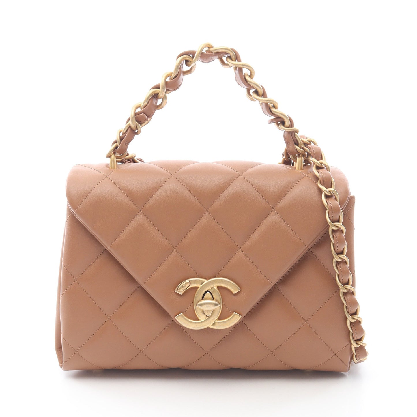 マトラッセ 2WAY チェーンショルダーバッグ レザー ライトブラウン ゴールド金具 シャネル バッグ CHANEL