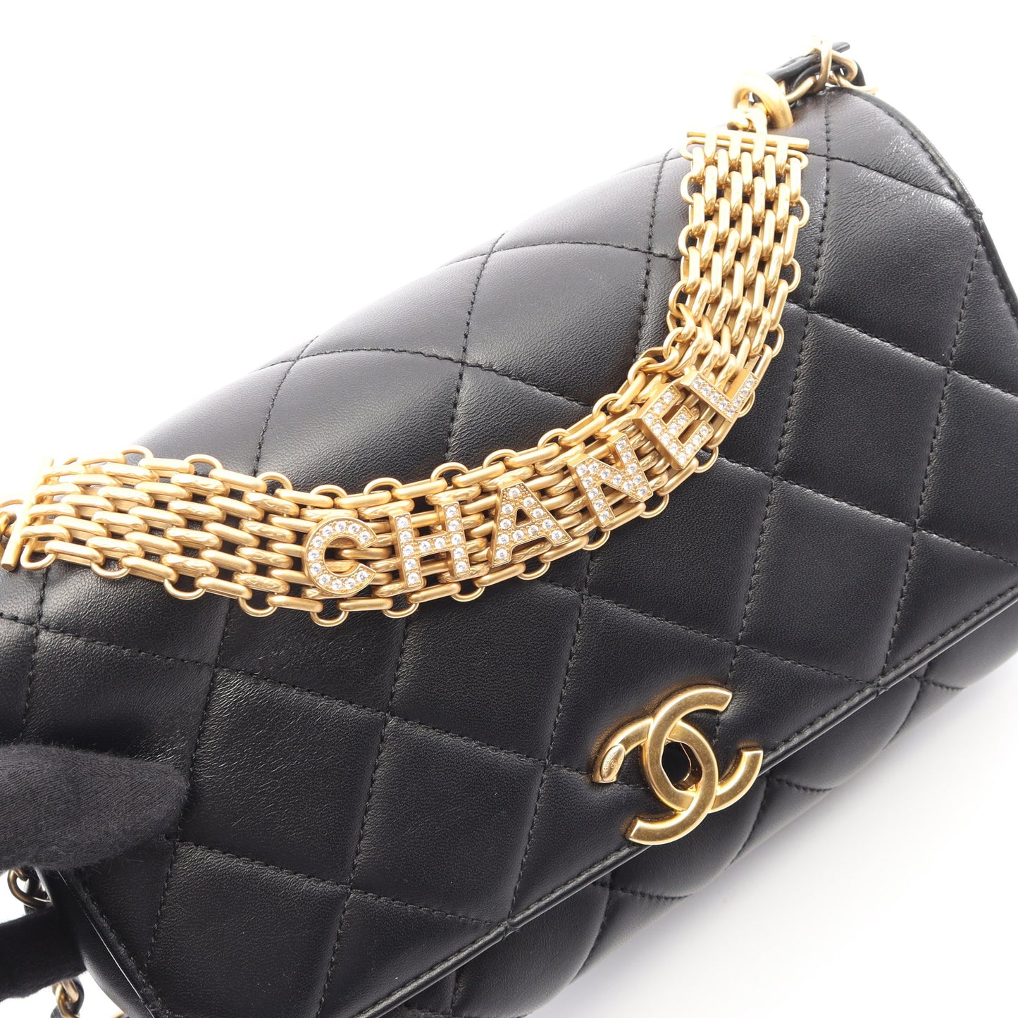 マトラッセ 2WAY チェーンショルダーバッグ ラムスキン ブラック ゴールド金具 シャネル バッグ CHANEL