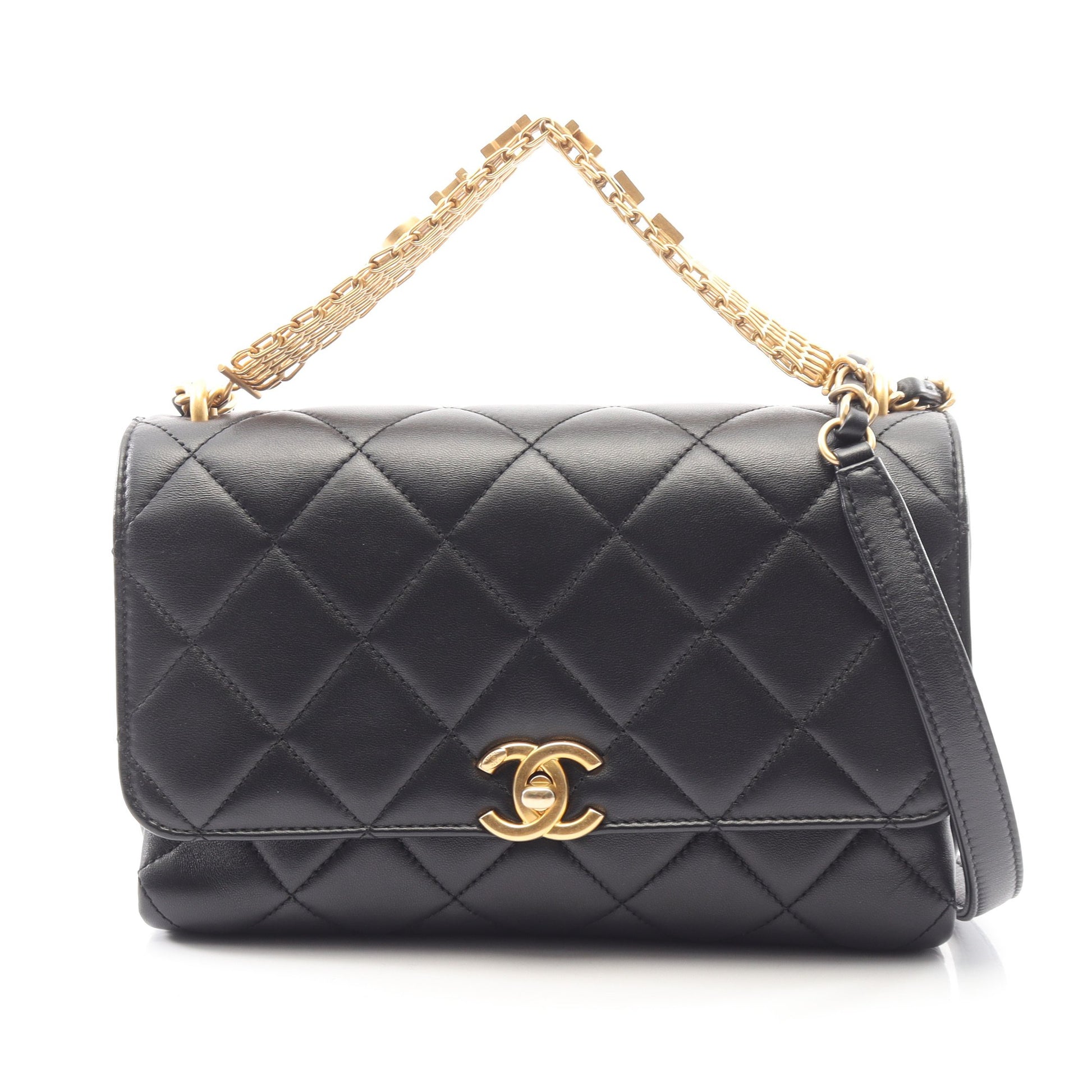 マトラッセ 2WAY チェーンショルダーバッグ ラムスキン ブラック ゴールド金具 シャネル バッグ CHANEL