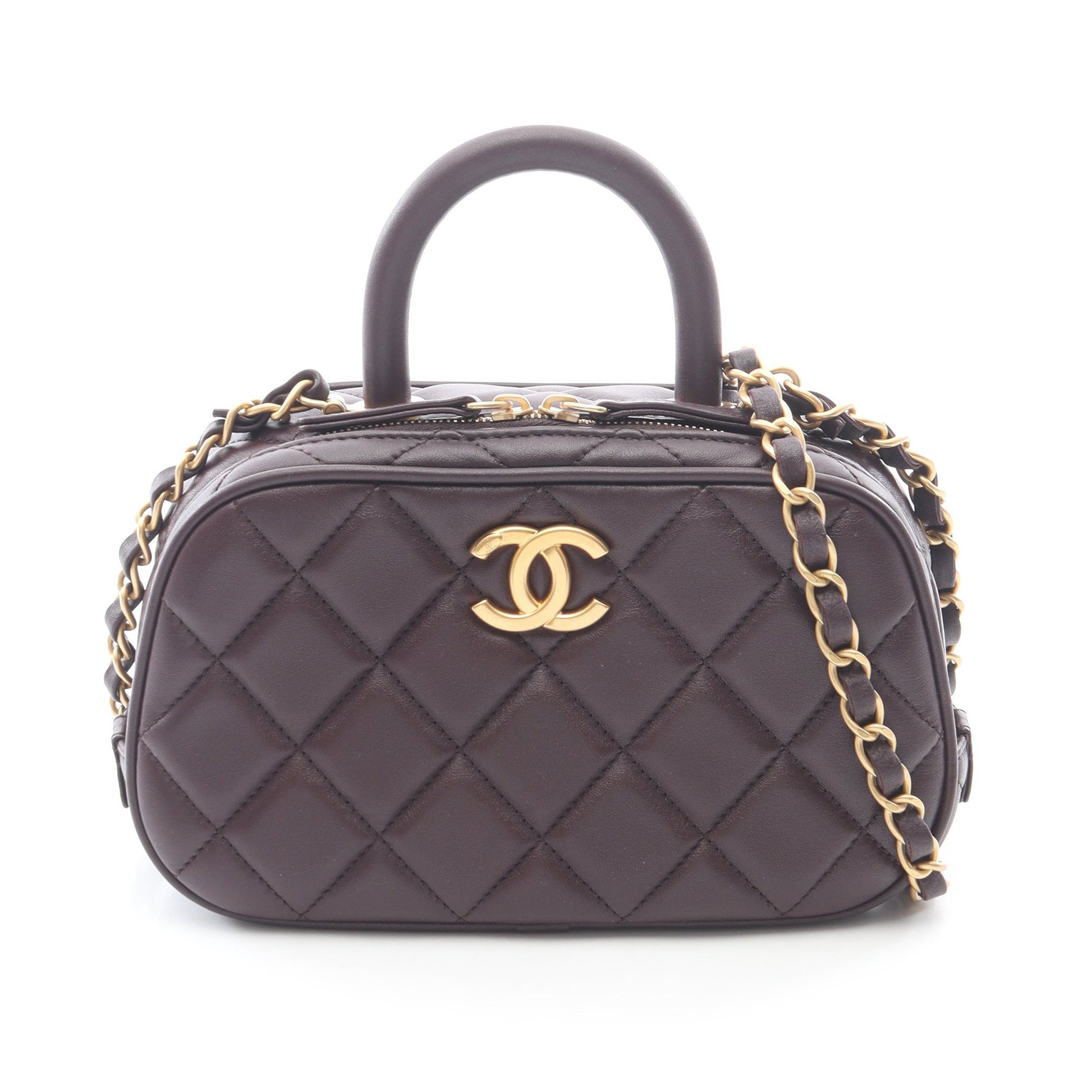 マトラッセ ミニ ボーリング 2WAY チェーンショルダーバッグ ラムスキン ダークブラウン ゴールド金具 シャネル バッグ CHANEL