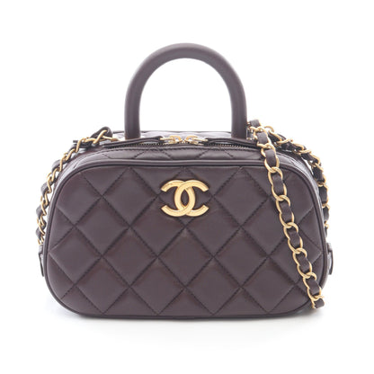 マトラッセ ミニ ボーリング 2WAY チェーンショルダーバッグ ラムスキン ダークブラウン ゴールド金具 シャネル バッグ CHANEL