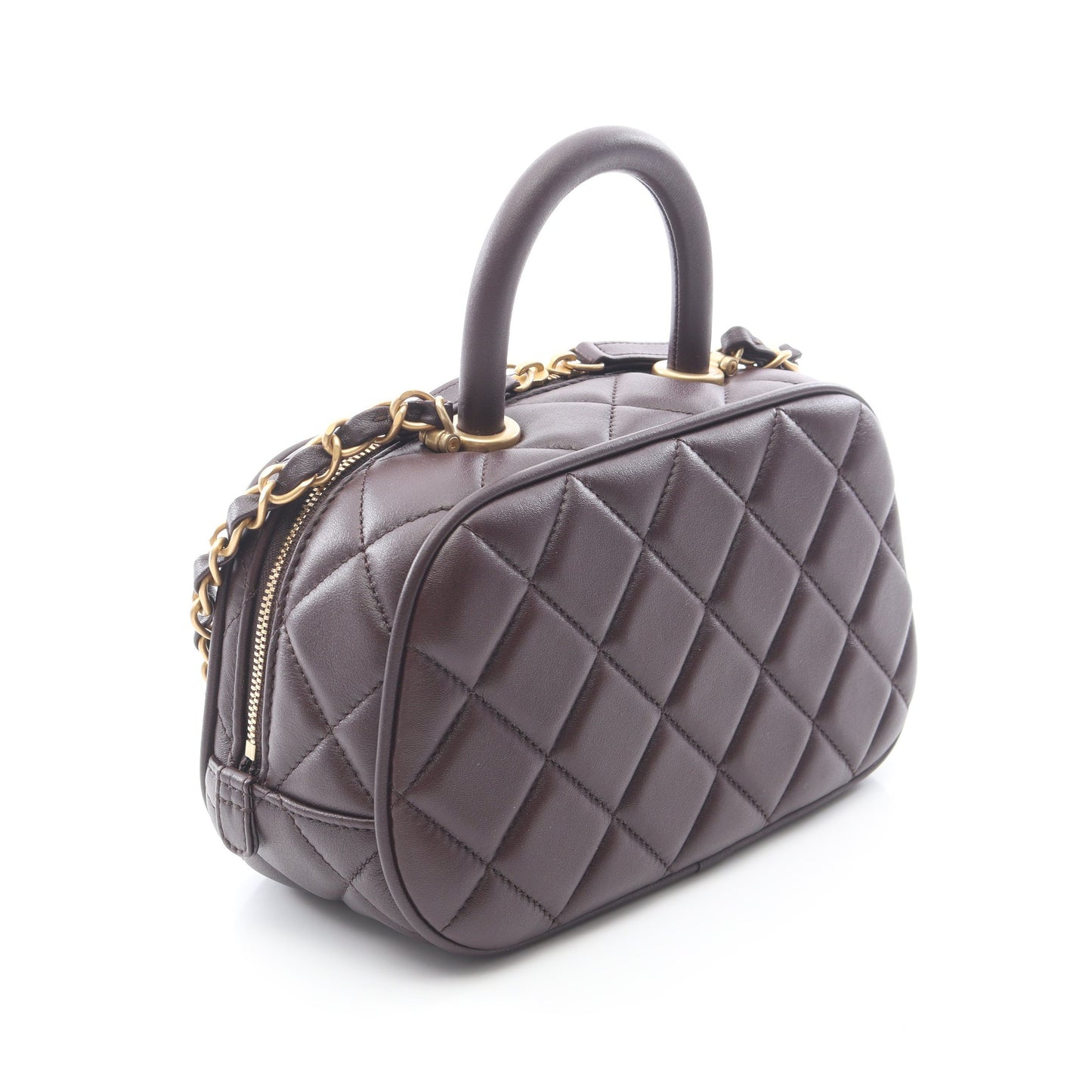 マトラッセ ミニ ボーリング 2WAY チェーンショルダーバッグ ラムスキン ダークブラウン ゴールド金具 シャネル バッグ CHANEL