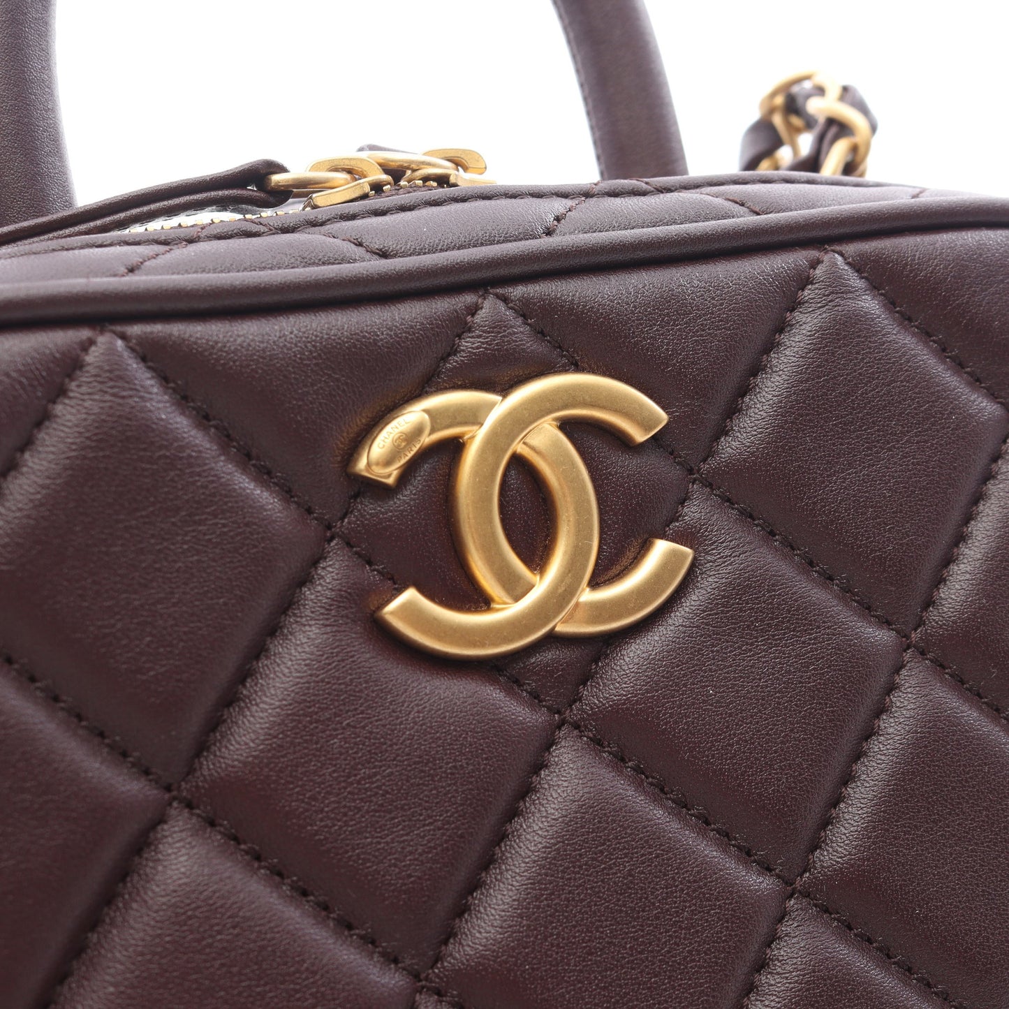 マトラッセ ミニ ボーリング 2WAY チェーンショルダーバッグ ラムスキン ダークブラウン ゴールド金具 シャネル バッグ CHANEL