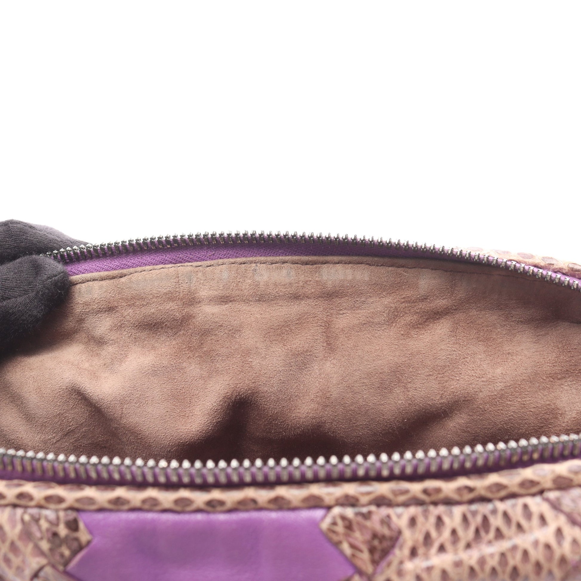 イントレチャート ショルダーバッグ レザー パイソン パープル ブラウン ボッテガヴェネタ バッグ BOTTEGA VENETA