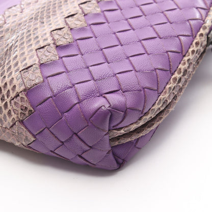イントレチャート ショルダーバッグ レザー パイソン パープル ブラウン ボッテガヴェネタ バッグ BOTTEGA VENETA