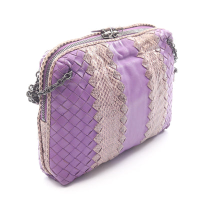 イントレチャート ショルダーバッグ レザー パイソン パープル ブラウン ボッテガヴェネタ バッグ BOTTEGA VENETA
