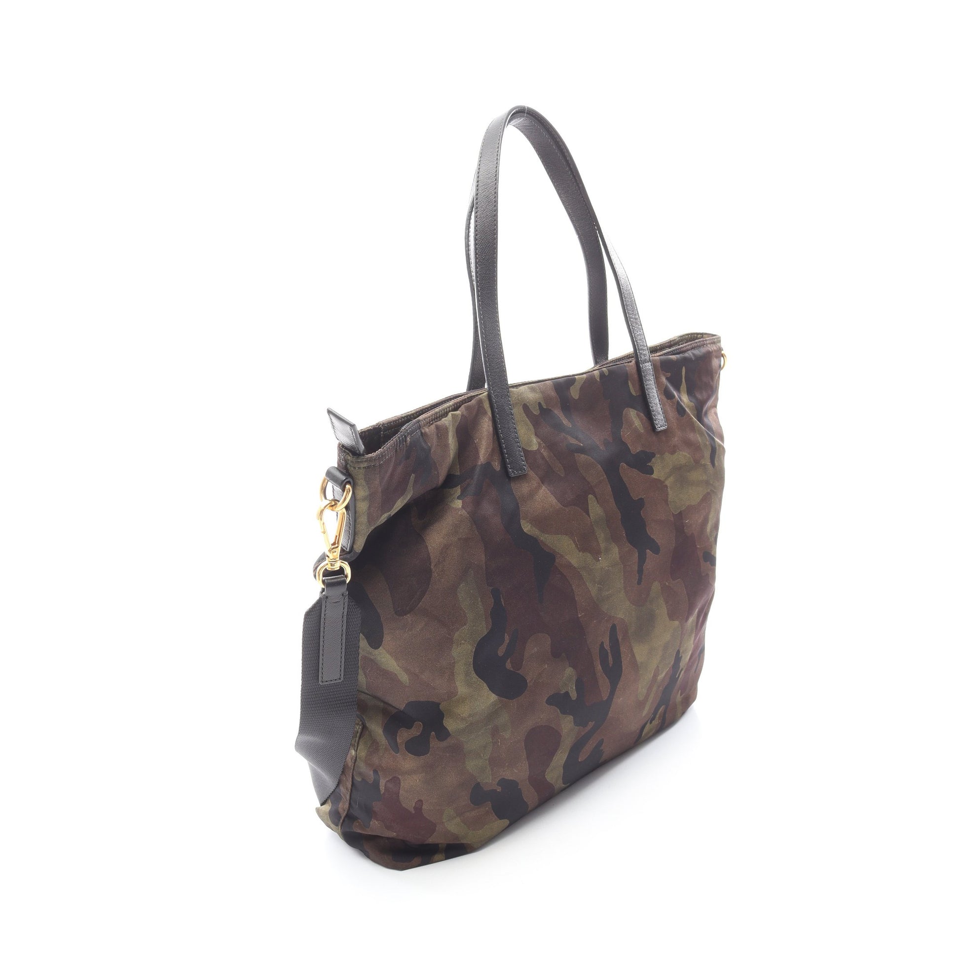 カモフラージュ 2WAY ハンドバッグ トートバッグ ナイロン サフィアーノレザー イエローグリーン マルチカラー プラダ バッグ PRADA